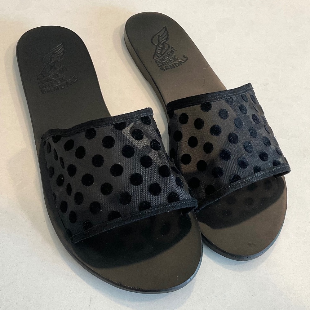 ANCIENT GREEK Taygete  Swiss Dots Mesh Flat Slide Sandal Size EU42 Like New